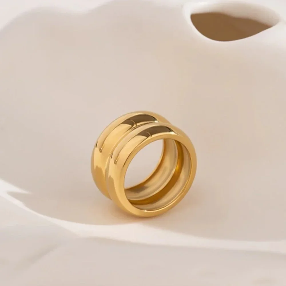 NEW 18K Gold Plated Wide Double Band Ring